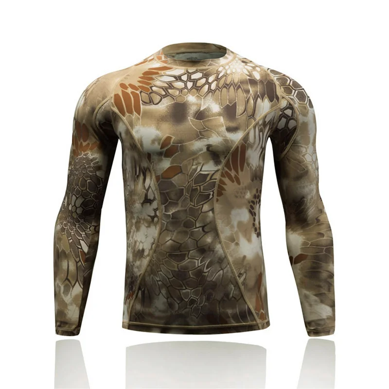 Men Summer Outdoor Sports Training Camouflage Elastic Tights Quick Drying Long Sleeves Underwear Tactical Military Combat Shirt