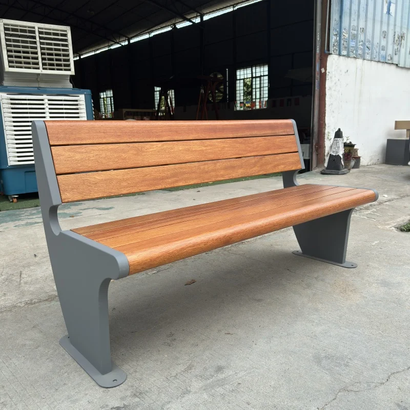 Rustic Wooden Benches Metal Steel Powder Coated Tennis Bench Length Customized Patio Benches Solid Wood Seating for Park City