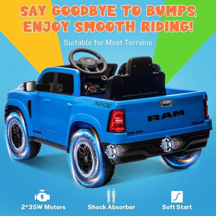 12V Licensed Ride on Truck, Electric Car for Kids to Drive, Toddler Ride On Toys w/Remote Control, Truck Bed Storage, Smooth Sta
