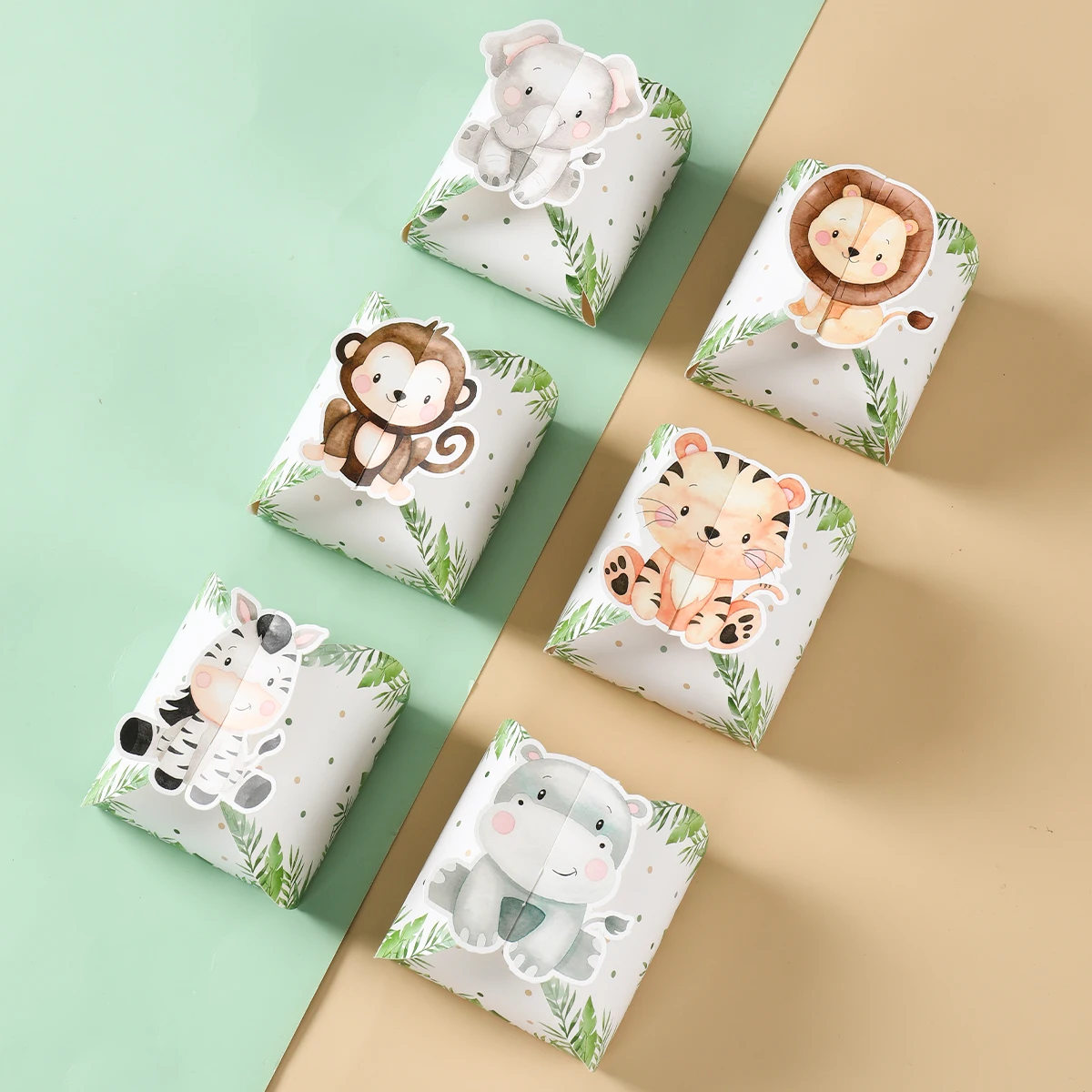 12pcs Cartoon Animal Roast Bun Box Candy Gift Boxes Jungle Birthday Party Supplies Safari Birthday Party Decoration