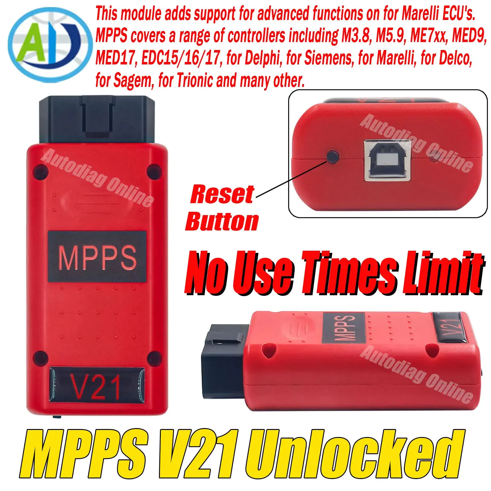 OBD2 MPPS V21 Unlocked Infinite Reset Version with Breakout Tricore Cable EDC15 EDC16 EDC17 Read Write OBD2 ECU Chip Tuning