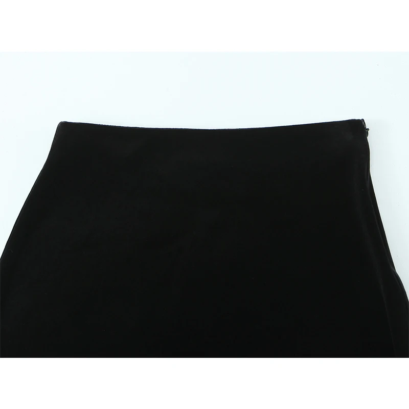 YENKYE セクシーなレーストリム非対称ベルベットスカート女性のための 2026 春ミッドライズブラックミニスカート
