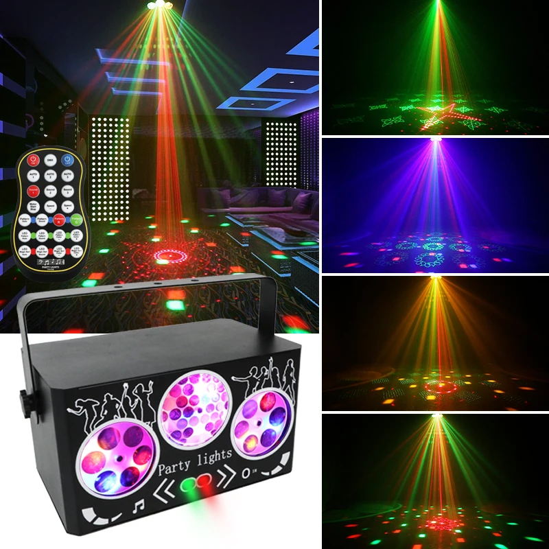 HCWE  Laser 3-Gobo Wheel LED Stage Lights Remote Control DMX Club Disco Light for Weddings Parties & Concerts