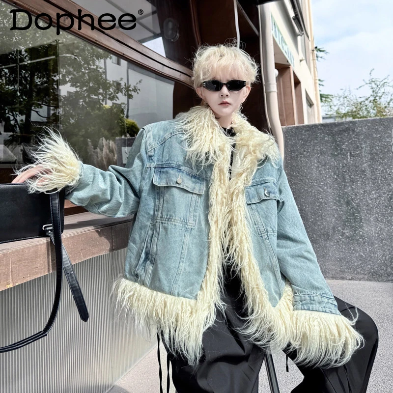 

Мужские зимние новые плюшевые джинсовые парки 2025, куртки-парки, элитная модная уличная верхняя одежда, пальто, утепленные пальто с длинными рукавами