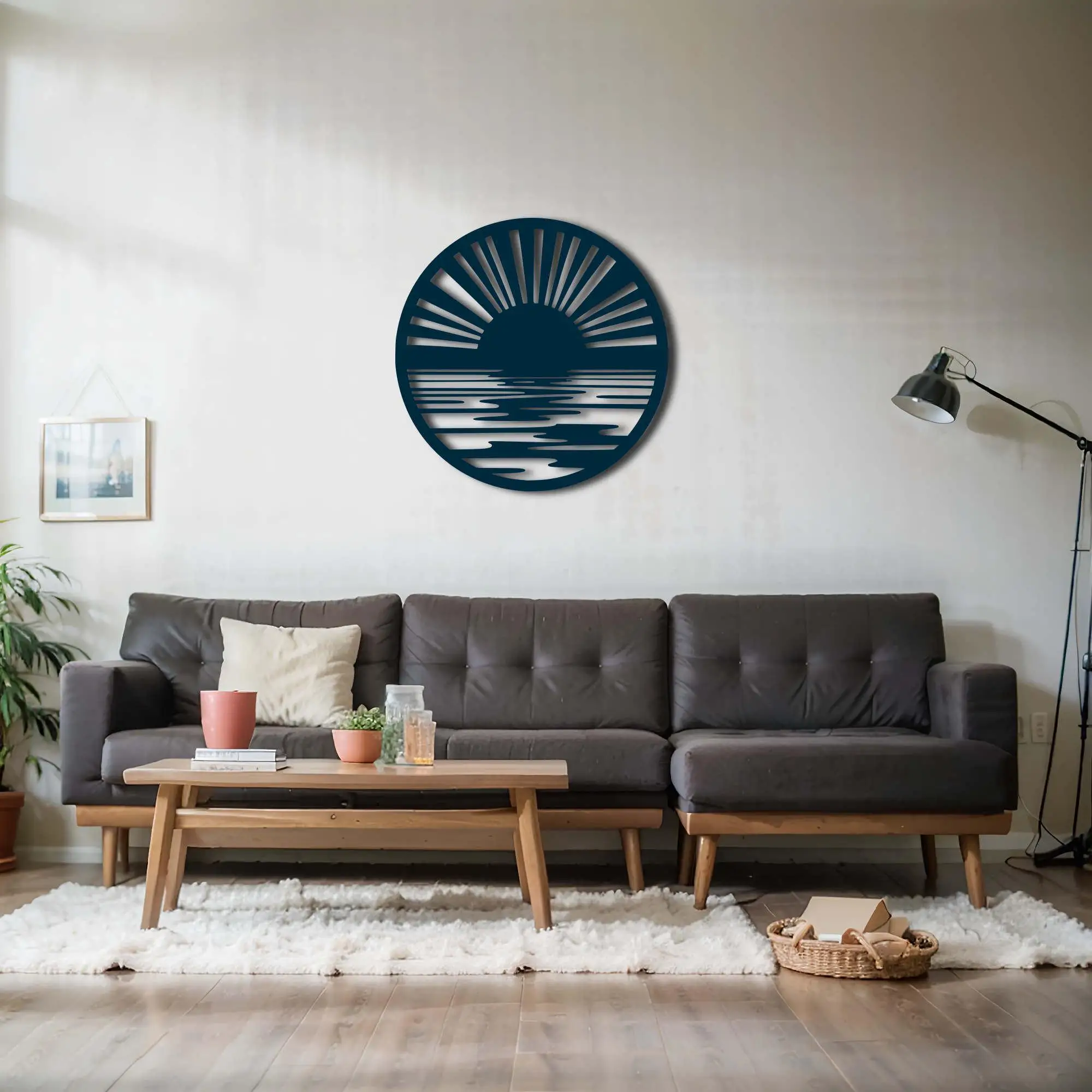 Personalized Minimalist Sunset Metal Wall Art: Round Indoor/Outdoor Decor