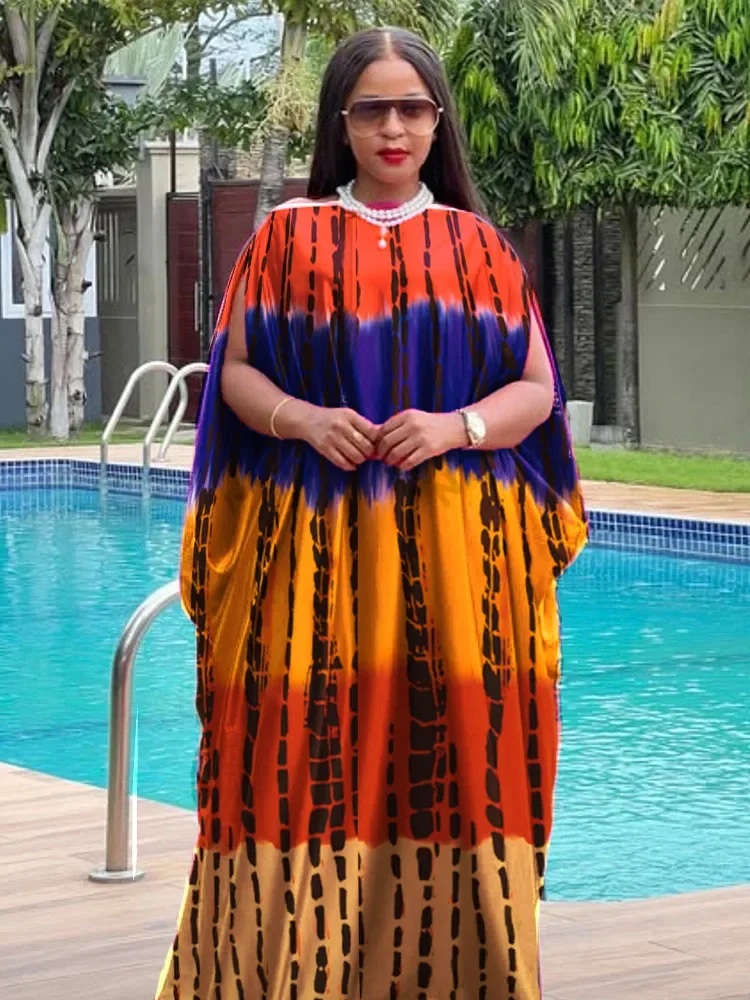 

Elegant Ramadan Party Dress African Ankara Boubou with Embroidery Women's Long Sleeve Maxi Dress Abaya for Eid Celebration