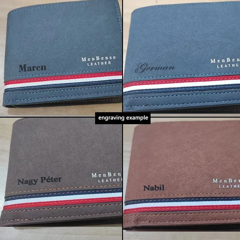 محفظة رجالية من جلد البولي يوريثان الفاخر مع سحاب - اسم شخصي منقوش، جيب للعملات المعدنية وحامل بطاقات - هدية له، الأب، Boyfrie