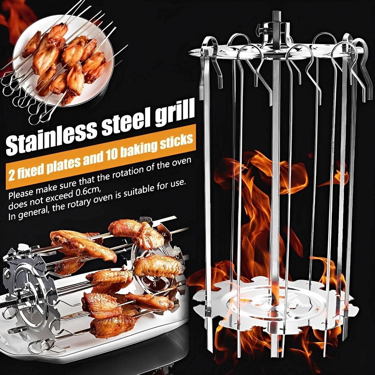 Oven Grill Cage Stainless Steel Meat Skewer Cage Heat-Resistant BBQ Roaster Non-Stick Kebab Maker Meat Skewer Oven Grill Cage