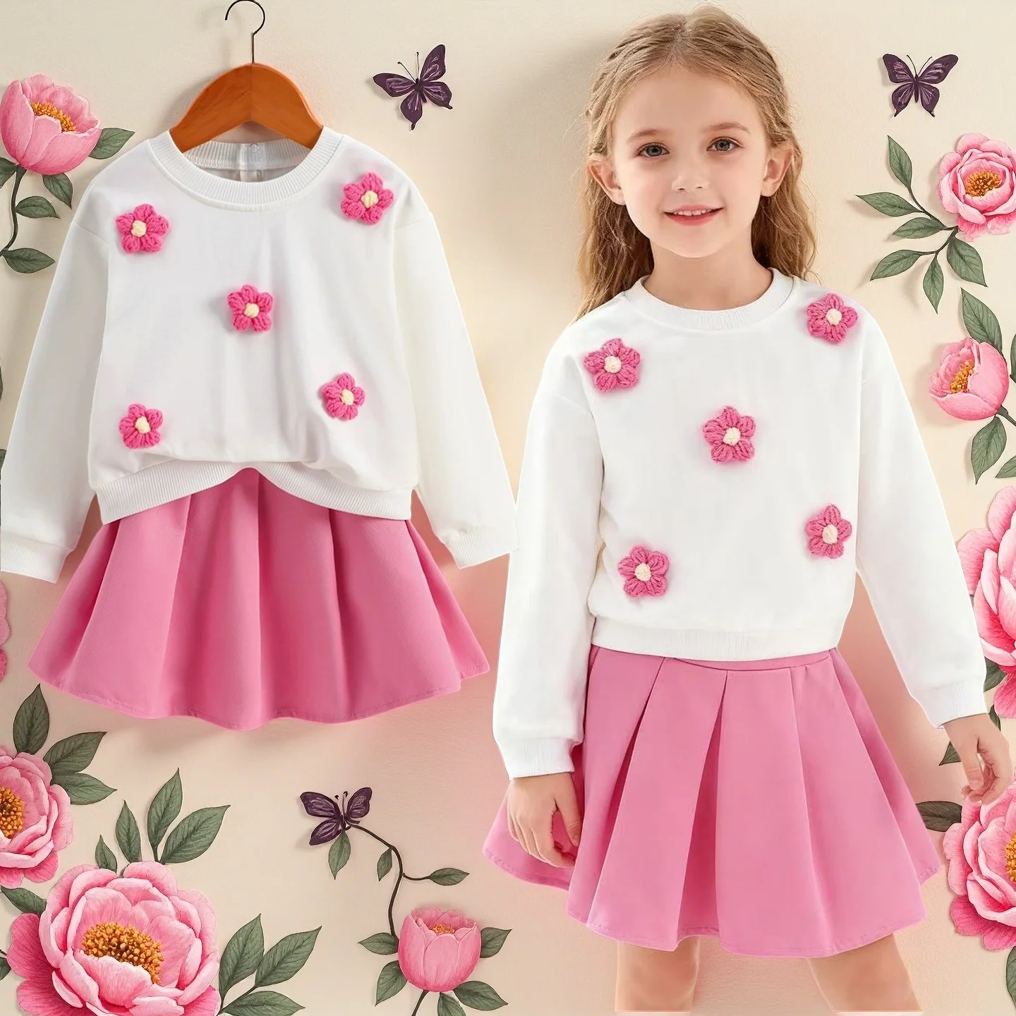 

Kids Clothes Girls' Long Sleeve Shirt+ Half Pleated Skirt 2 Pcs Set Autumn Baby Girls Dress Children Clothing Clothes 2 to 8 Y