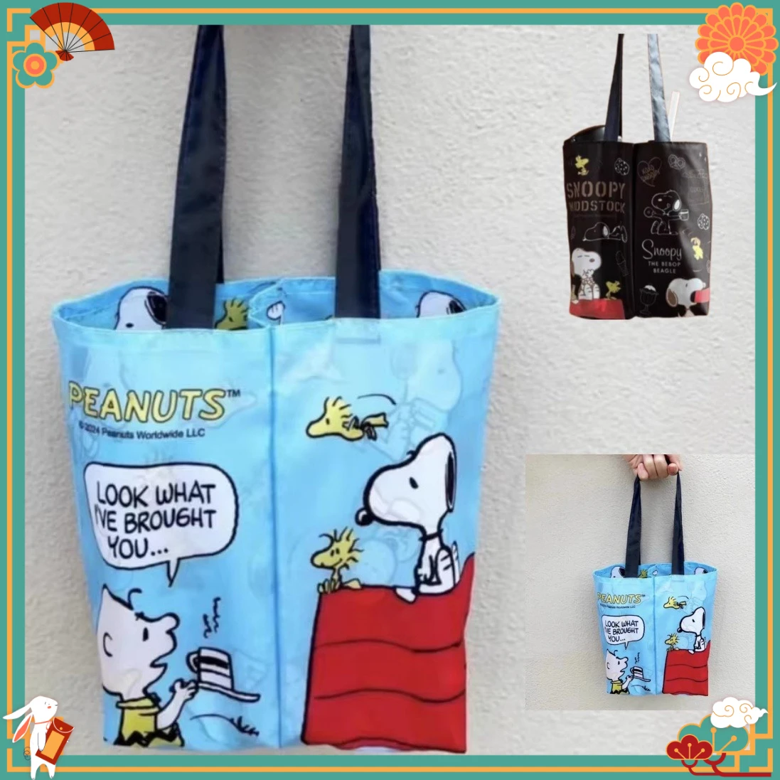 Capa de Copo Térmico Japonesa Snoopy 20x24cm com Estampa de Cachorro Fofo, Bolsa Dupla para Copo, Capa Protetora para Copo de Água, Bolsa de Armazenamento para Copo Térmico de Desenho Animado