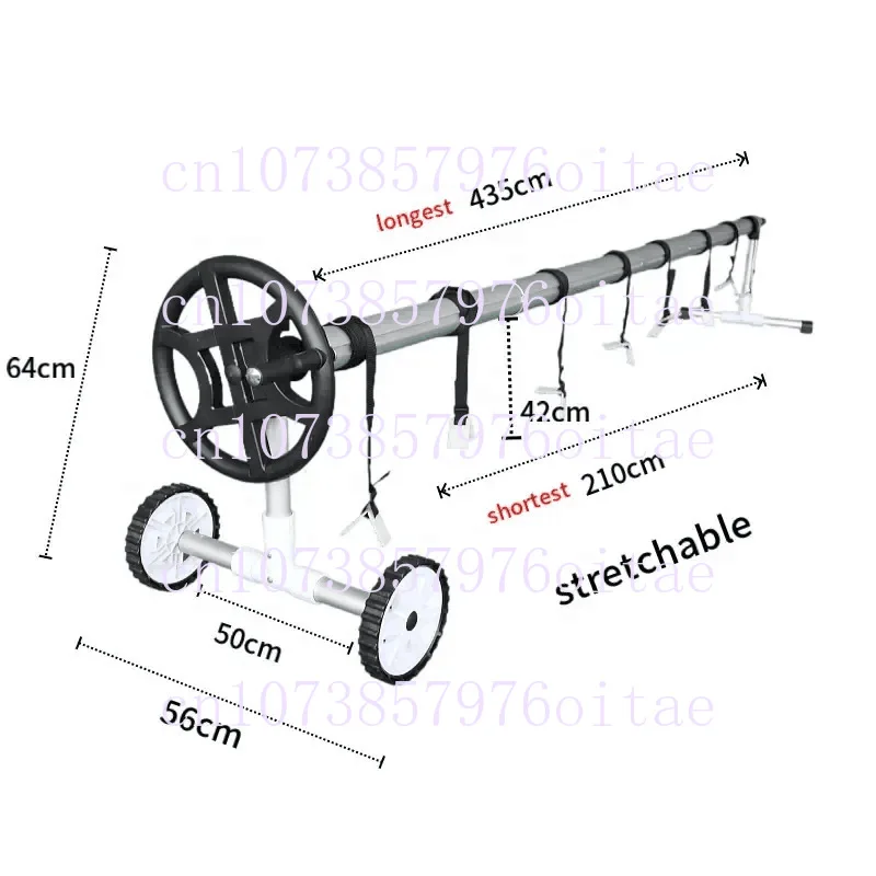 Black Movable Aluminum Pool Cover Roller with Wheels Portable Solar Blanket Winding Reel for Indoor Outdoor Swimming Pool