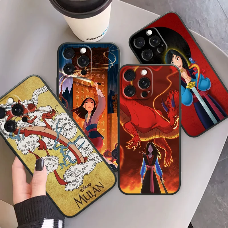 

Mulan Disney Cartoon Beauty For iPhone 15 14 13 12 11 XS XR X 8 7 SE Pro Max Plus Mini Black Funda Phone Case