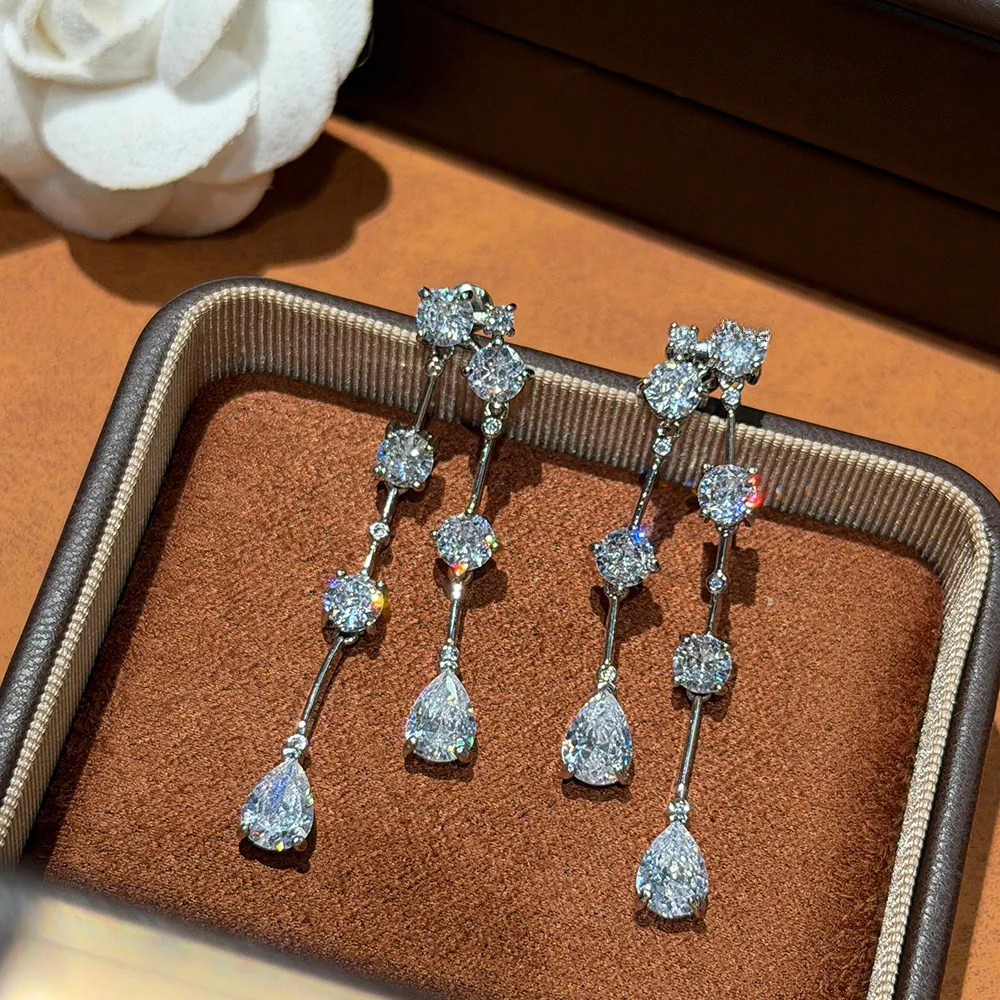Korean Fashion Light Luxury Zircon Fringed Elegant Long Temperament Earrings