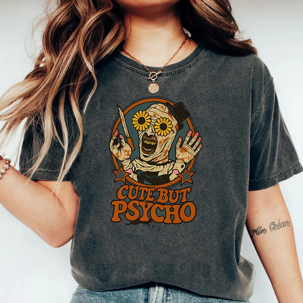 

Terrifier Halloween Horror Movie Shirt Art The Clown Cute But Psycho Graphic Tee Art The Clown Cosplay Shirts Unisex Gothic Tops