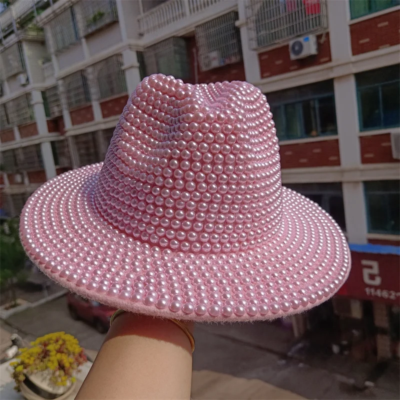 Pink pearl fedora hat New Panama 2023 New men's jazz hat Party stage performance Women's fedora hat шляпаженская