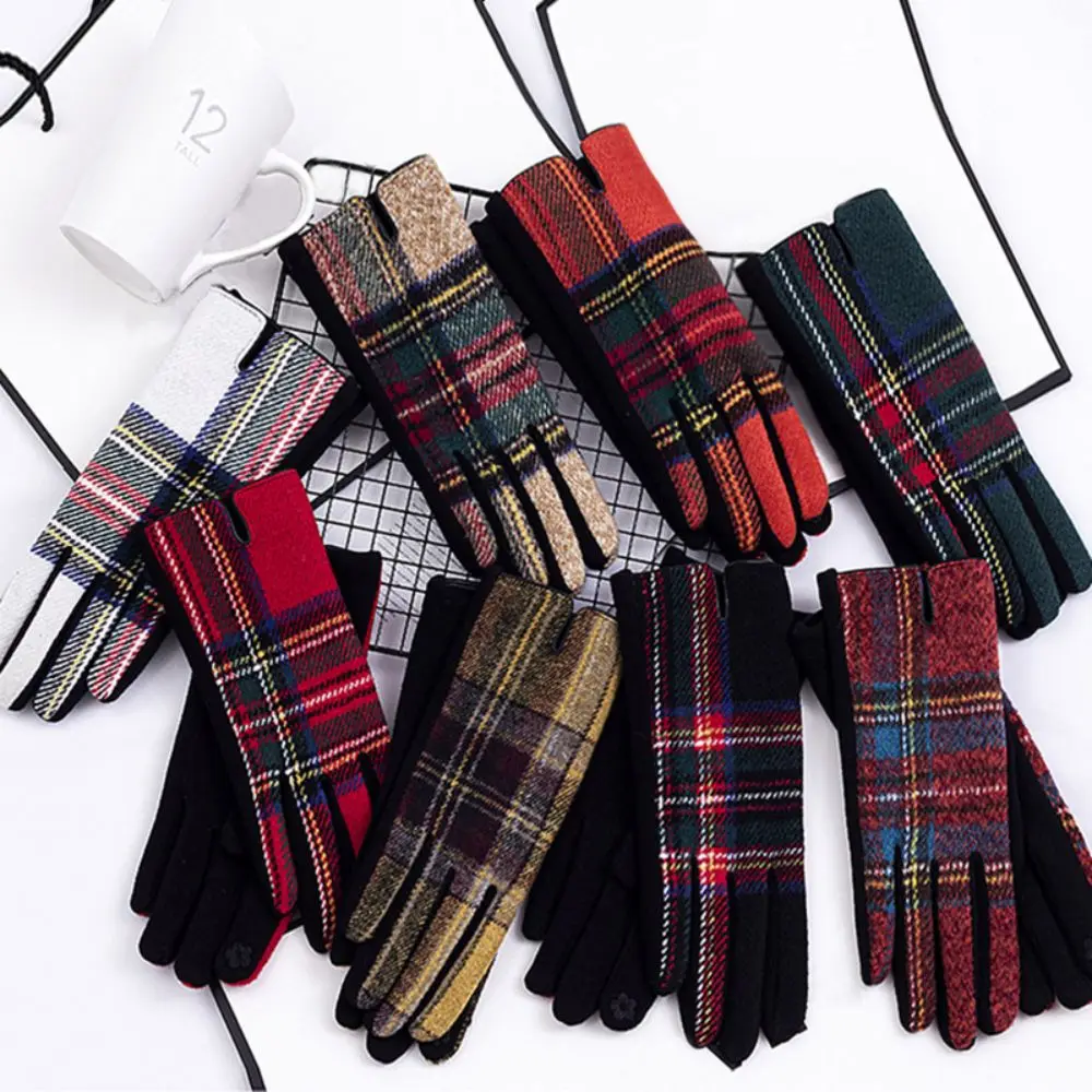 High Quality Retro Plaid Gloves Velvet Gothic Wool gloves Warm Winter Golves for Women