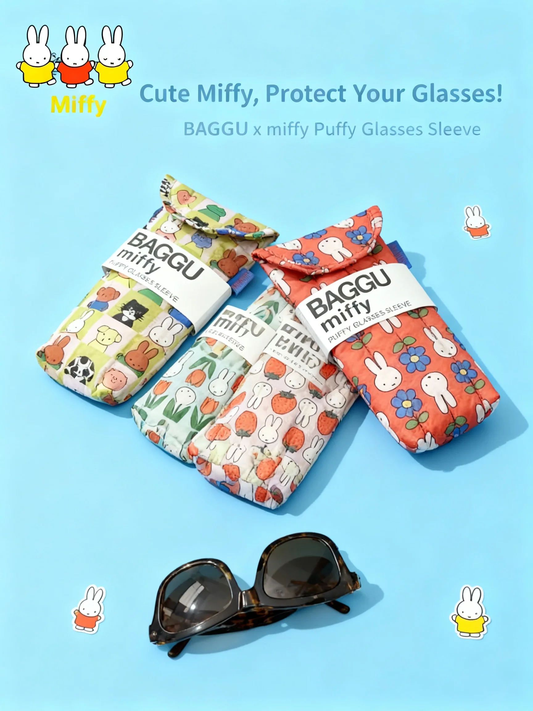 

Cartoon Anime Kawaii Miffy Rabbit Cute Sunglasses Storage Bag Cotton Inner Liner Glasses Case Protective Eyewear Pouch
