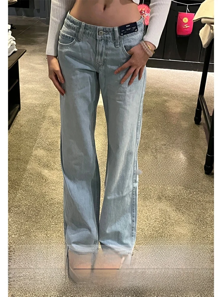

Low Waist Wide Leg Jeans Women's Spring Faionable Distred Straight Leg Denim Pants Floor Length Casual Trousers