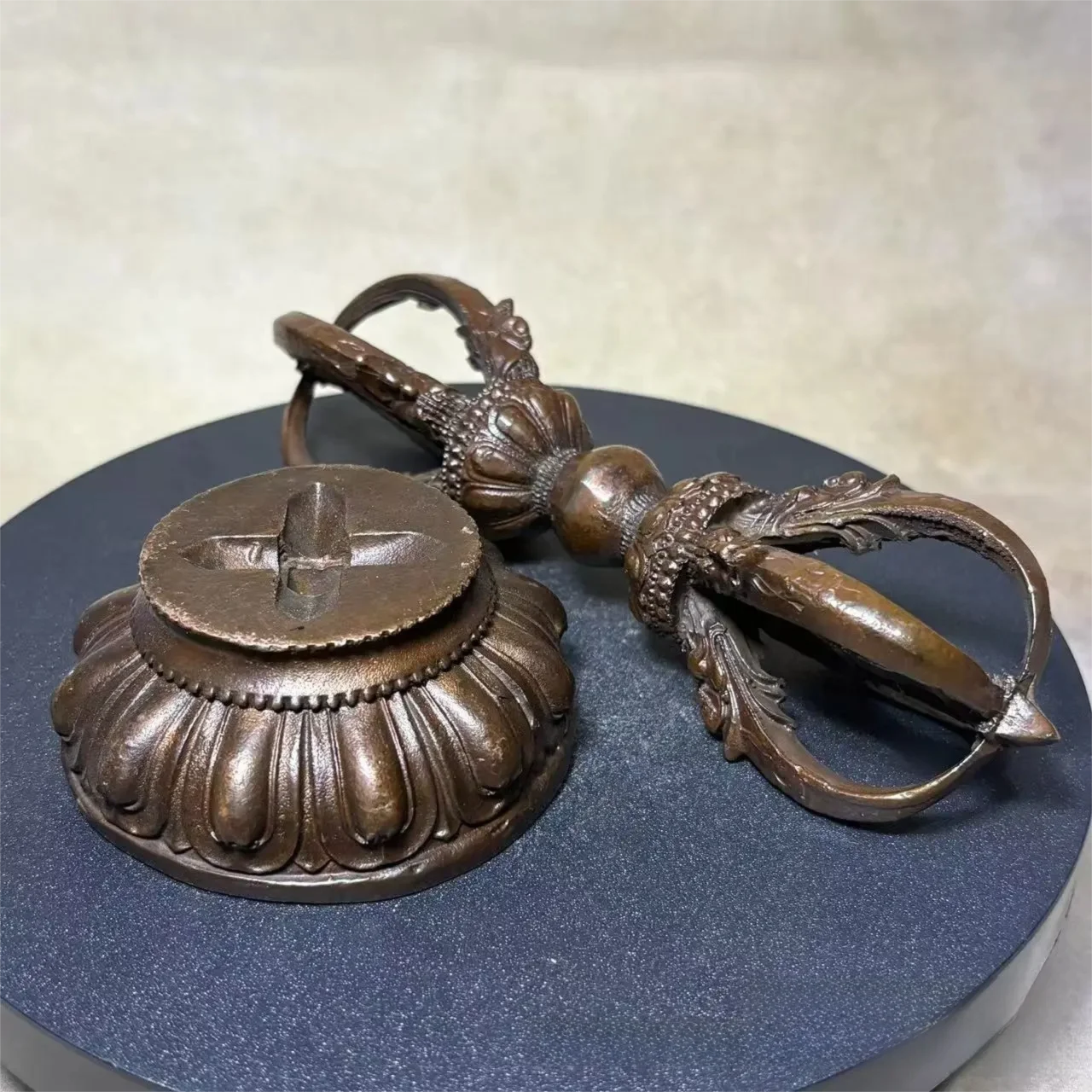 Vintage Tibetan Nepalese Five Prongs Phurba Vajra With Stand, Religious Ornament