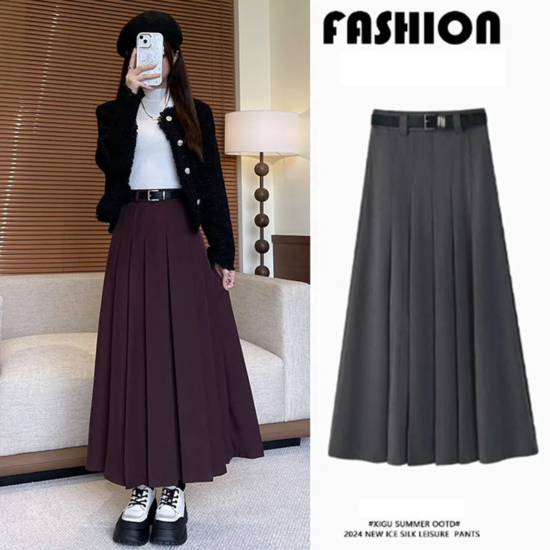 

Fashion Skirts for Women High Waist Slim Pleated Skirts with Belt Elegant Women Suit Skirts Spring Office Ladies Midi Skirts New
