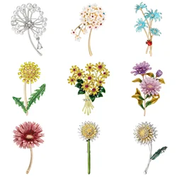 Enamel Chrysanthemum Pin for Women Sunflower Brooches Flower Leaf Pins Office Party Friend Gifts Jewelry Accessories