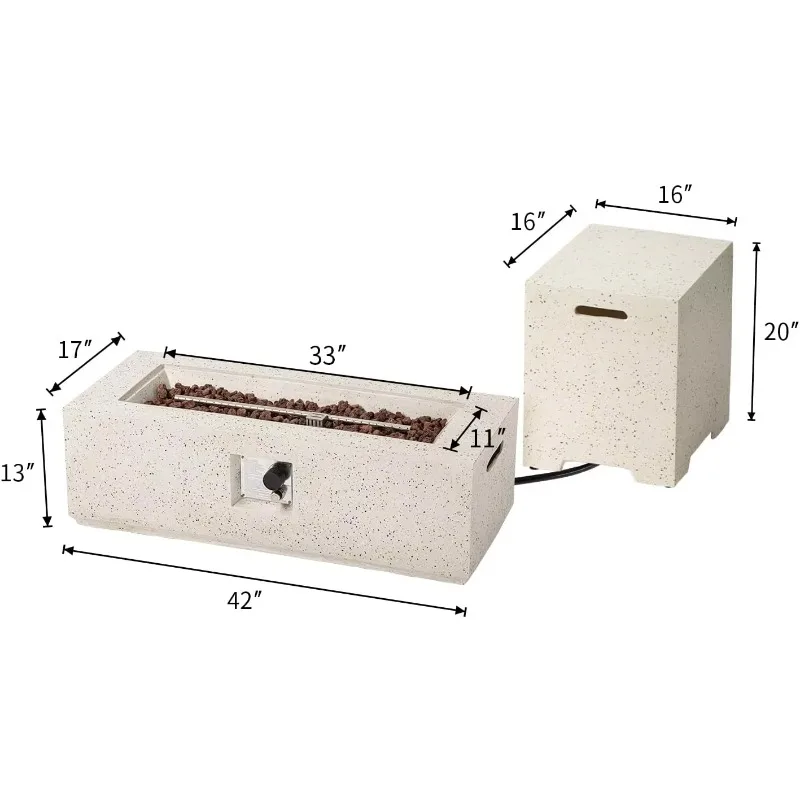 [¡Stock limitado, ¡Compre ahora! ]Juego de mesa para fogones de propano para exteriores de 2 piezas con mesa sin depósito, mesa para fuego rectangular de terrazo de 42" (certificado CSA