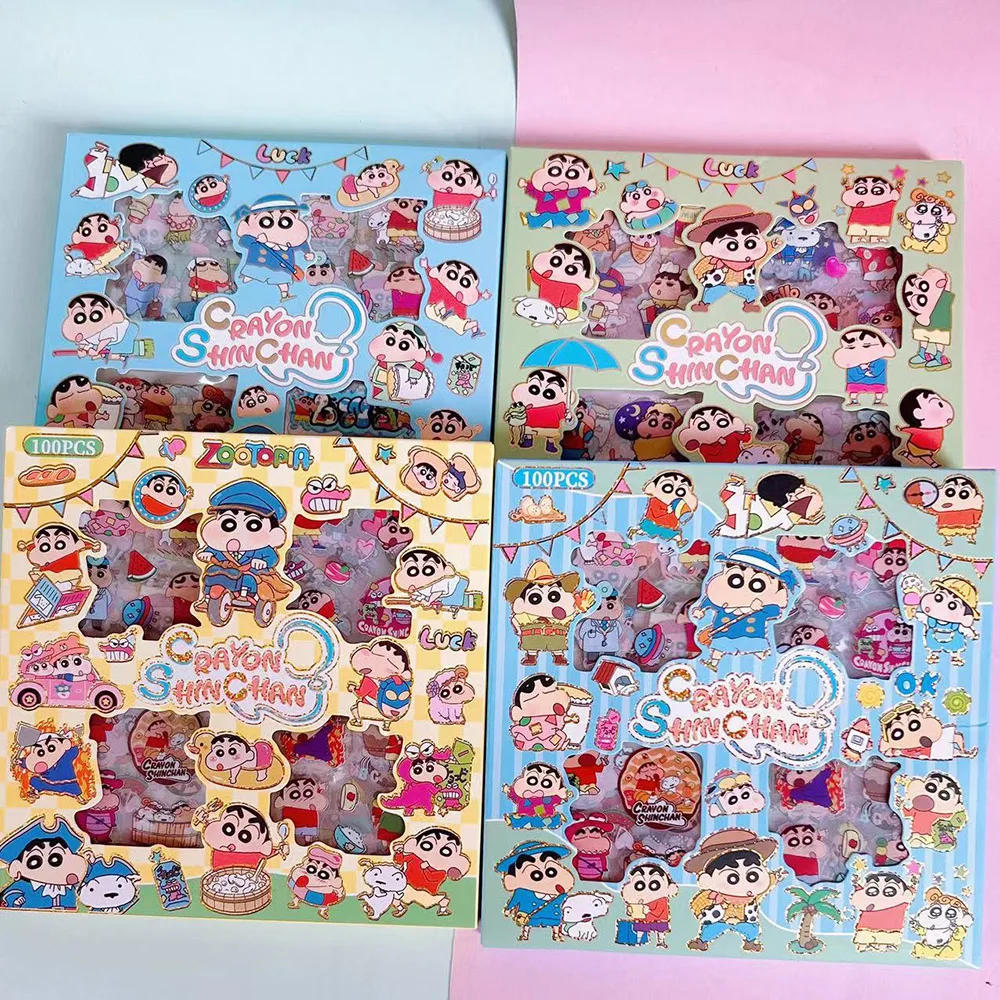 100PCS Crayon Shin-chan Anime Toys Stickers Transparent Applique Computer Skateboard DIY Decoration Accessories Christmas Gifts