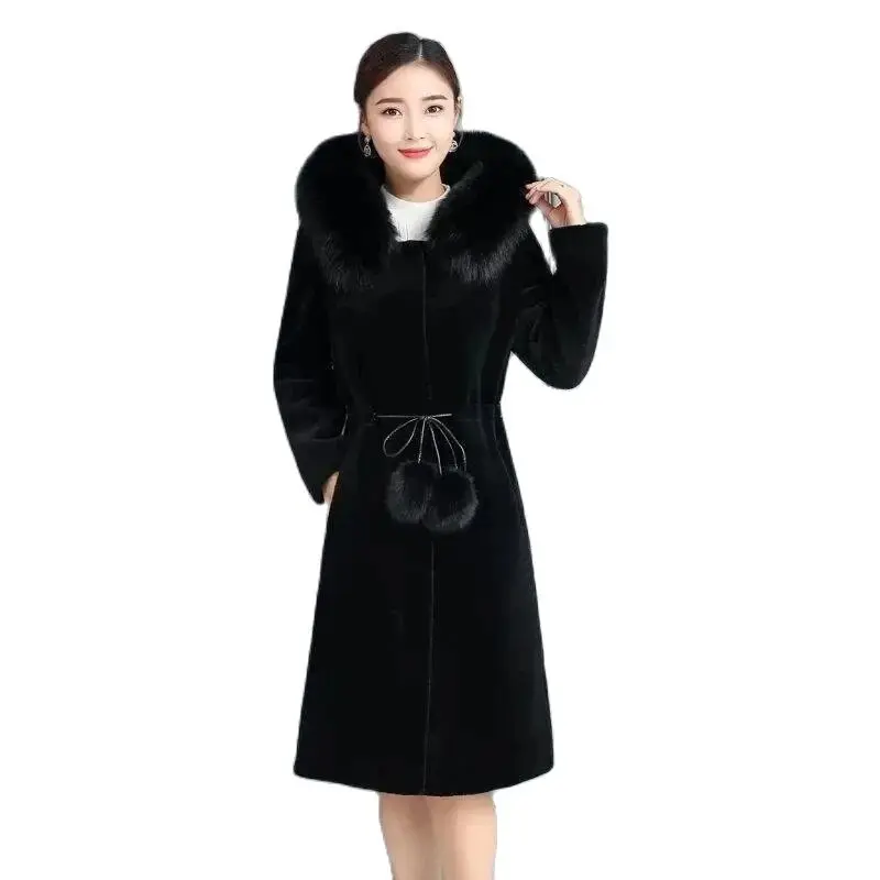 

2024 Autumn And Winter Fashion Mink Coat Feminine Temperament Self-cultivation Long Mink Velvet Imitation Fur Hooded Loose Coat