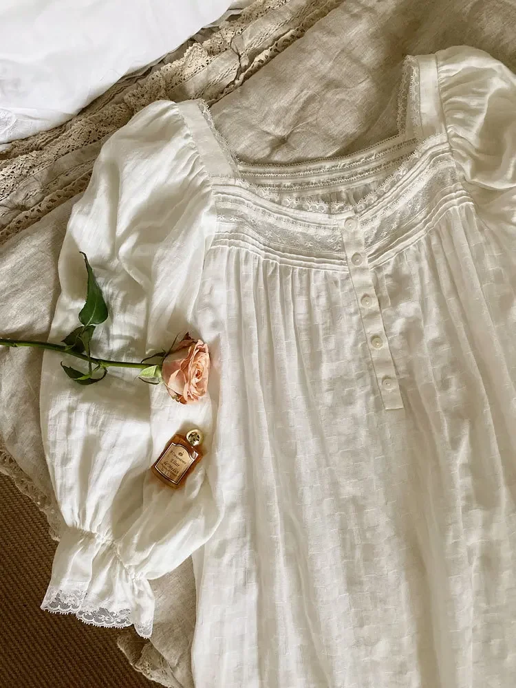 Camisones Vintage con volantes de algodón puro para mujer, bata de Hada de encaje, manga larga, ropa de dormir de princesa victoriana, dulce vestido