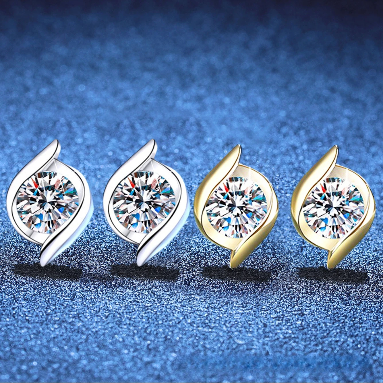 European and American Platinum PT950 18K Gold Earrings, Light Luxury, High-end, Versatile, 1 Carat D-color Moissanite