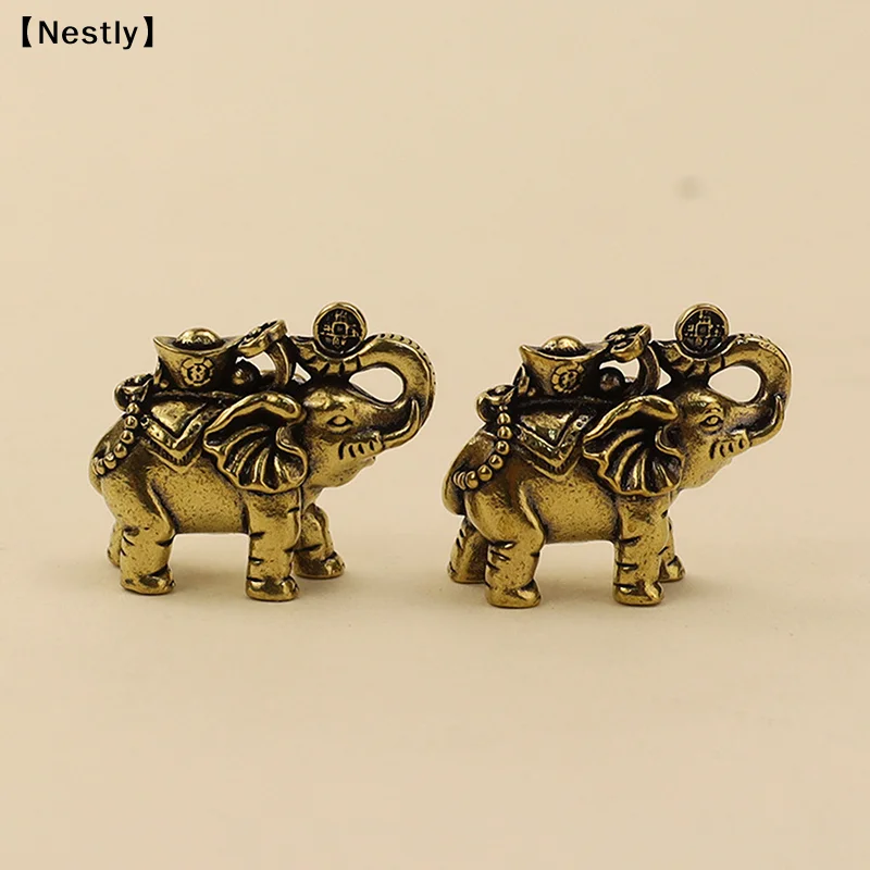 Brass Elephant Metal Figurines Auspicious Elephant Living Room Desk Decoration Mini Elephant Figurines Accessoires 〔Nest〕