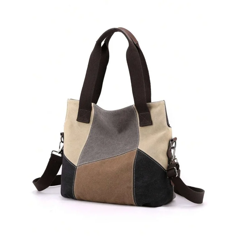 

Цельная парусиновая сумка высокого качества с цветными блоками, повседневная ретро-бродяга со съемным плечевым ремнем, сумка через плечо Per