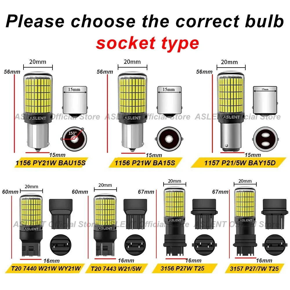 2pcs 4014 150SMD 1156 BA15S P21W BAU15S PY21W 1157 BAY15D P21/5W W21W 7440 7443 3157 Turn Signal Bulb Led Amber Yellow White Red image 2