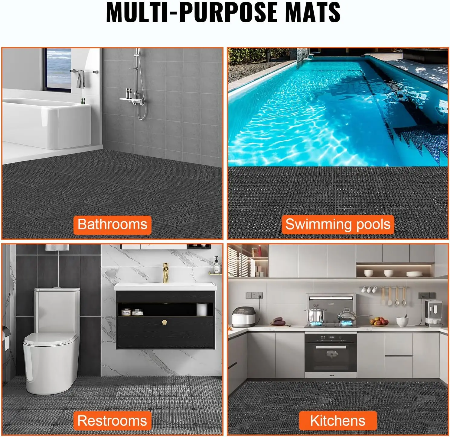 Interlocking Tile 55PCS Black, Drainage Tiles 12" x 12" Splicing, Soft PVC Interlocking Drainage Floor Tiles, Non-Slip