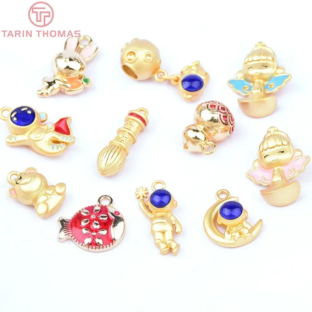 (6452) 6 PCS 24K Gold Color Brass Dripping Oil Multiple Styles Charms Pendants High Quality Jewelry Making Findings Wholesale