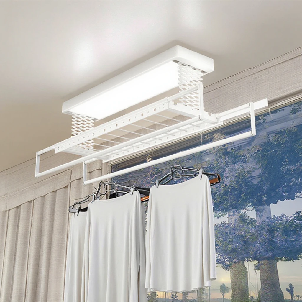 Teleskopowy wieszak na ubrania na balkon, domowy wieszak do suszenia ubrań z pilotem