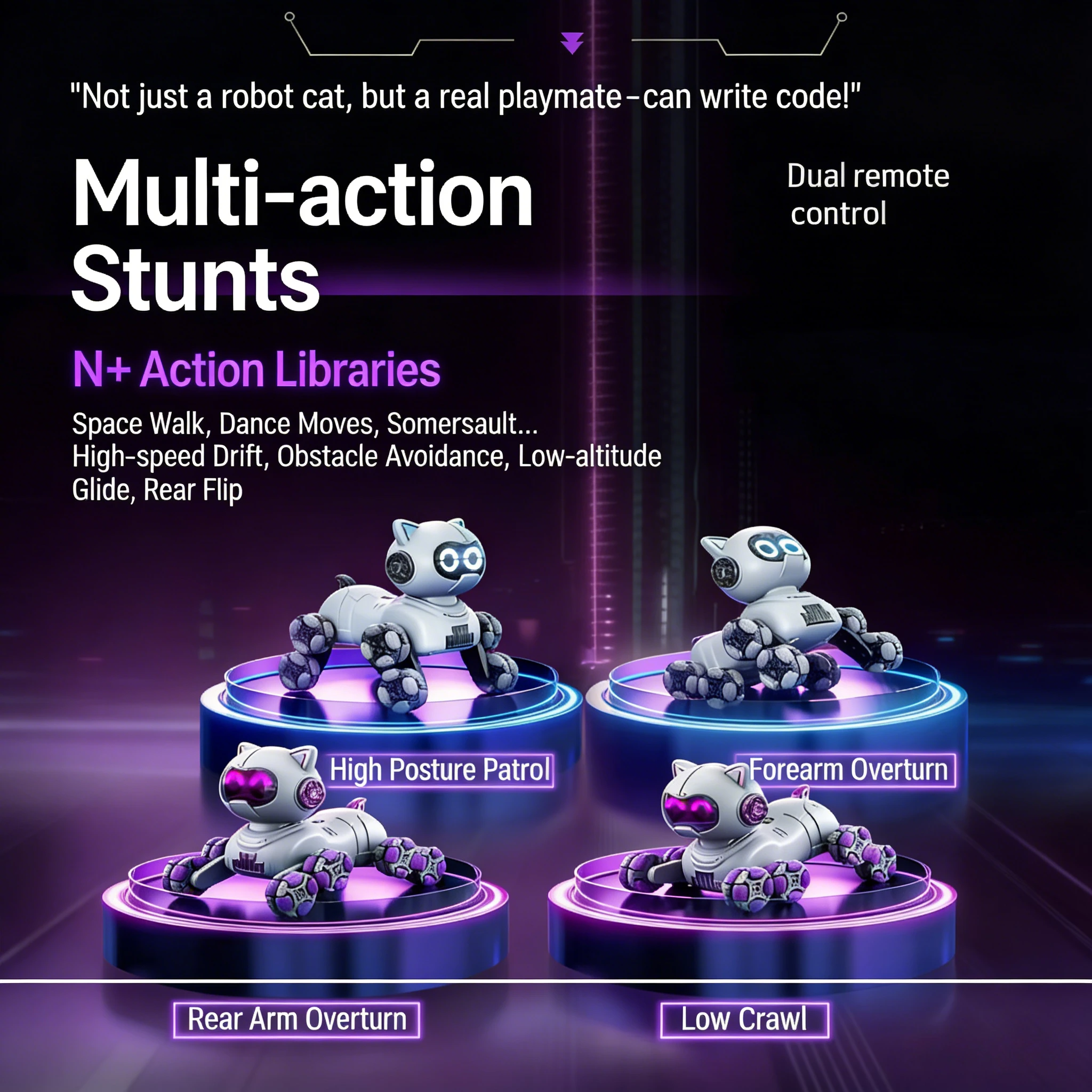 F04-Cute Intelligent Robot Cat Toy Electric Remote Control Car Drift Climbing Deformation Stunt Mechanical Cat for Boys&Girls