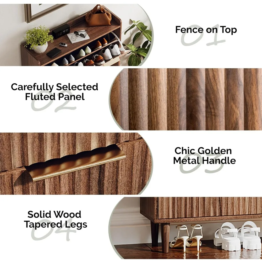 

Fluted Shoe Storage Cabinet for Entryway with 3 Flip Drawers, Narrow Shoe Organizer with Fluted Panel, Freestanding, Customized