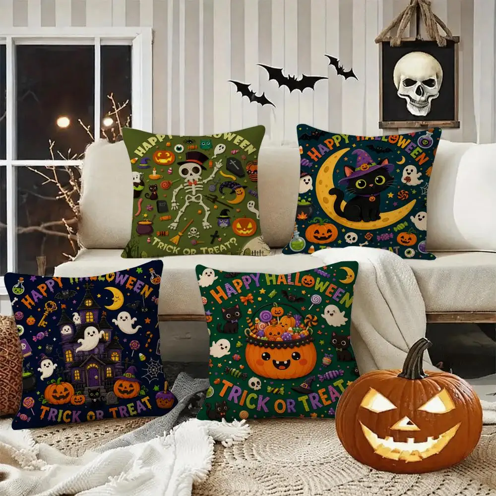 Spooky H-HalloweenS Cushion Cover Halloween decoration trick or treat cushion cover, ghost, pumpkin head, bat decoration