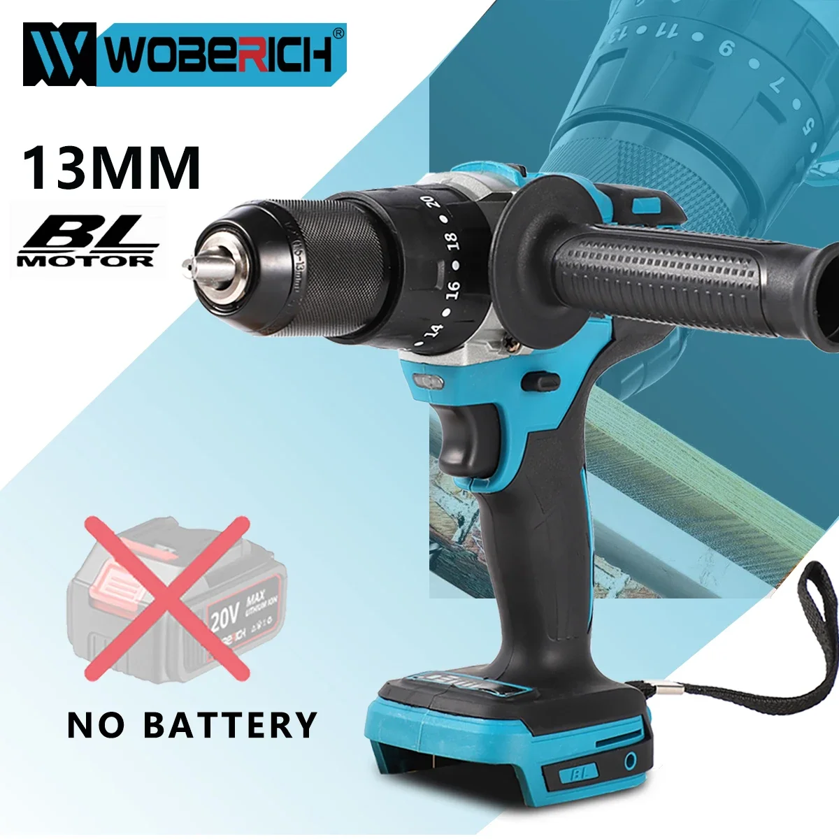 WOBERICH 13MM Brushless Electric Impact Drill with High Torque Cordless Screwdriver drill(No Battery) For Makita 18V Battery