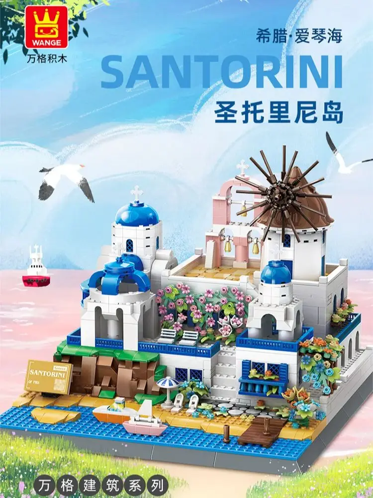 1372 stks Street View Serie Bouwstenen MOC Griekse Santorini Eiland Model Assemblage Speelgoed Creatieve Meisje Gift Decoratieve Ornamenten - afbeelding 2