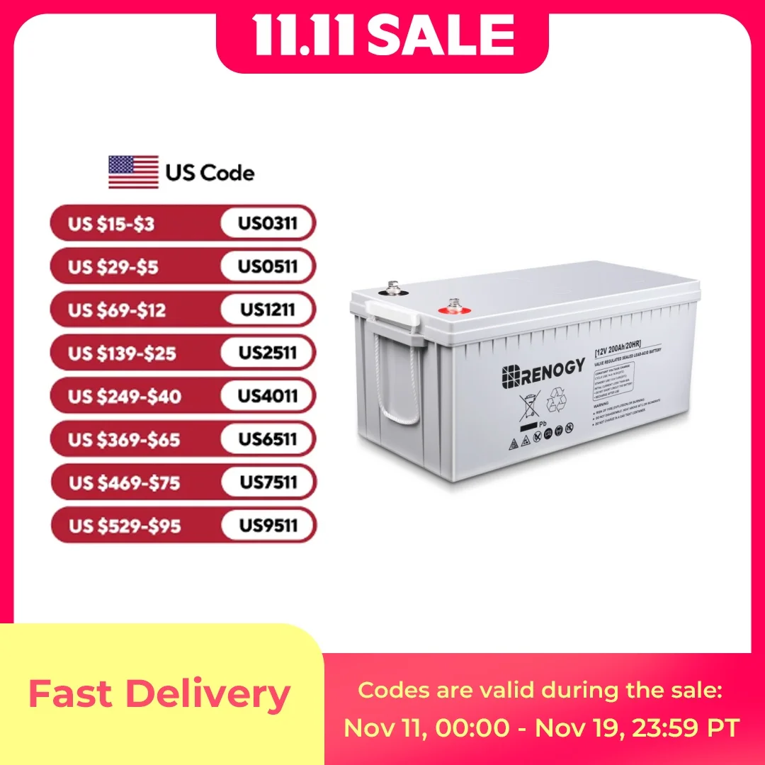 Аккумуляторная батарея AGM с глубоким циклом Renogy, 12 В, 3% Ач, скорость саморазряда, максимальный ток разряда А, безопасная зарядка