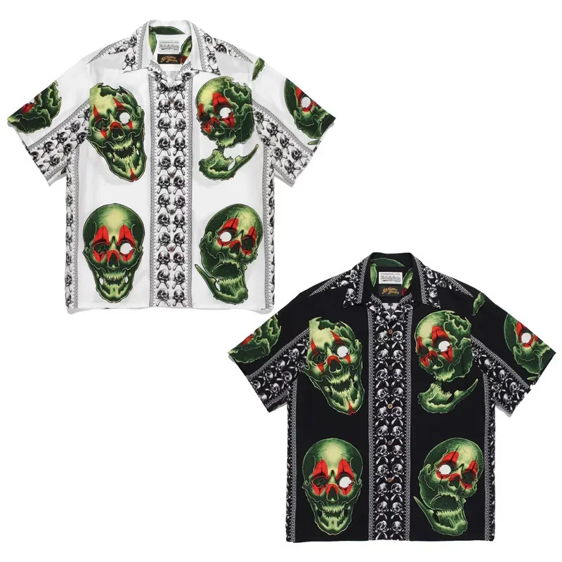 Black White WACK Hawaii Shirts Men Woman 1:1 High Quality Tattoo Skull Printing Casual Lovers Short Sleeve Top Tee