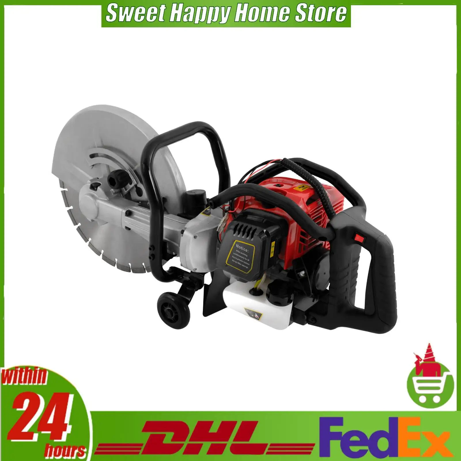 52CC Gas Concrete Saw 1400W Disc Cutter with Water Line 350mm Blade for Brick Asphalt Concrete Wet Cutting