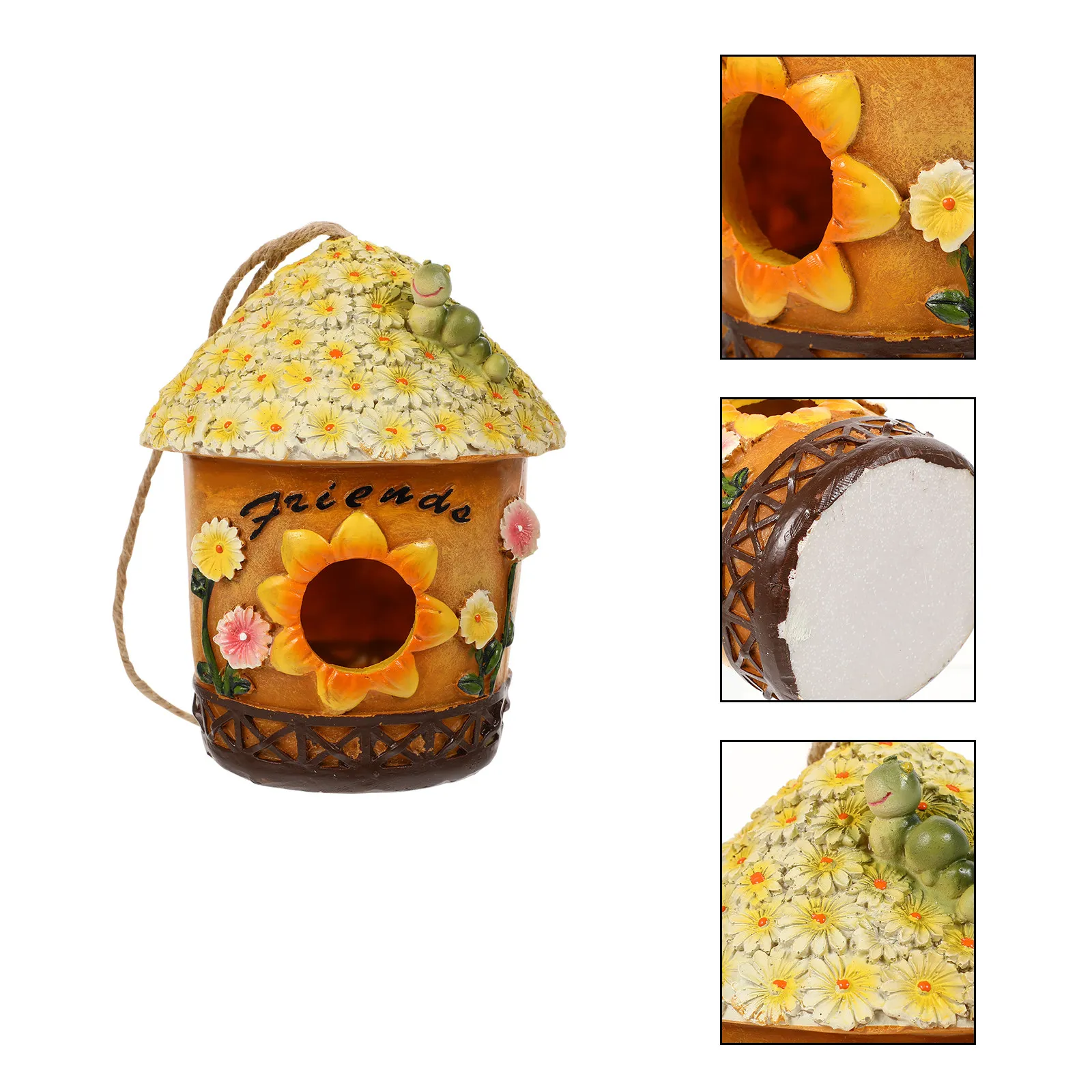 

1 шт. Премиум-класса: Декоративная кормушка-гнездо для птиц из полимерной смолы в форме цветка и птицы, для сада и улицы, безопасная для птиц, долговечная, художественная.