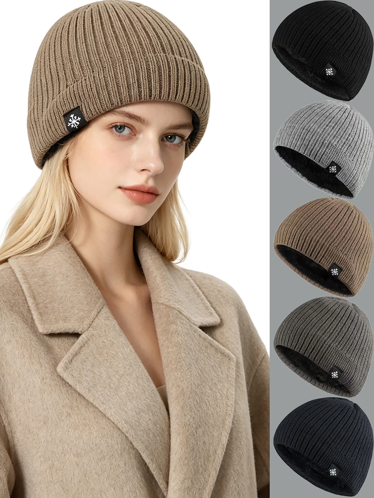AliExpress NONE Winter Unisex Lined Knitted Beanie Hat Loose Warm Ear Protection Thick Hooded Hat Windproof Outdoor Ski Cycling Hiking Hat