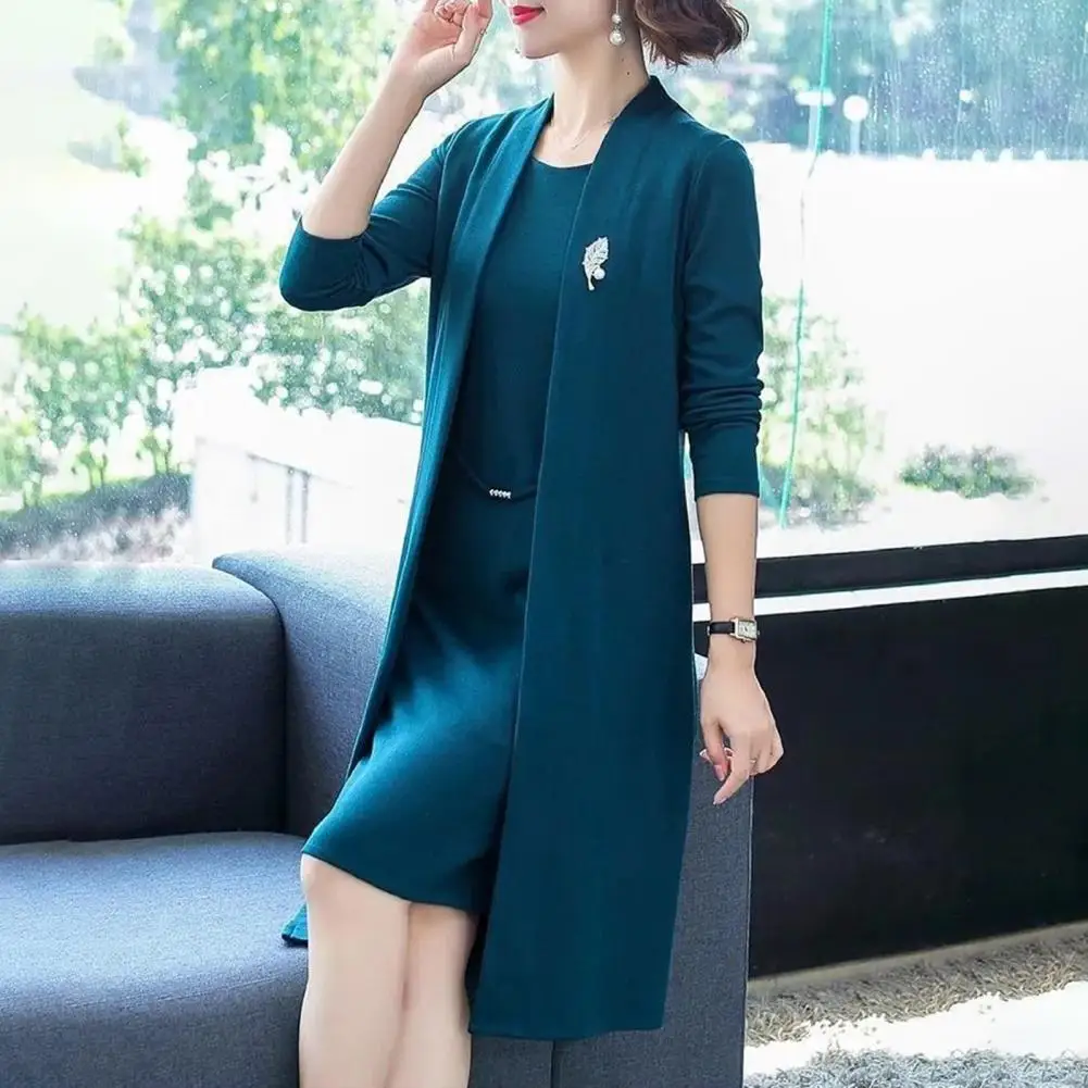 Ladies Dress Coat Suit Elegant Middle-age Ladies Dress Coat Open Front Long Cardigan Dress Kit for Spring Fall Women Coat Suit