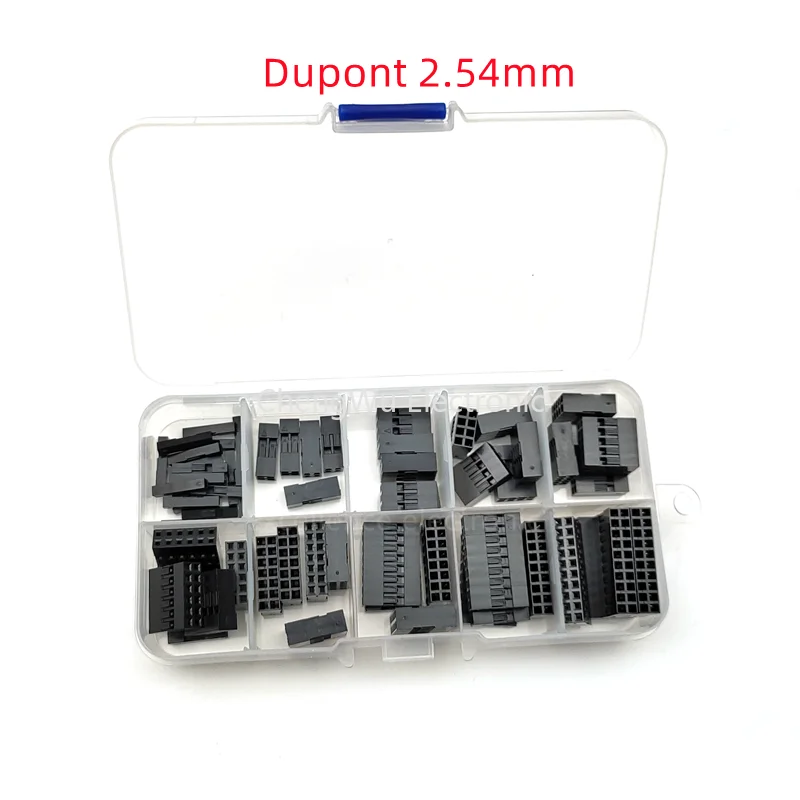 

62pcs/box Double Row DuPont Rubber Shell 2.54mm Spacing DuPont Wire Plug Connector Black 2*2/3/4/5/6/7/8/9/10P Kits
