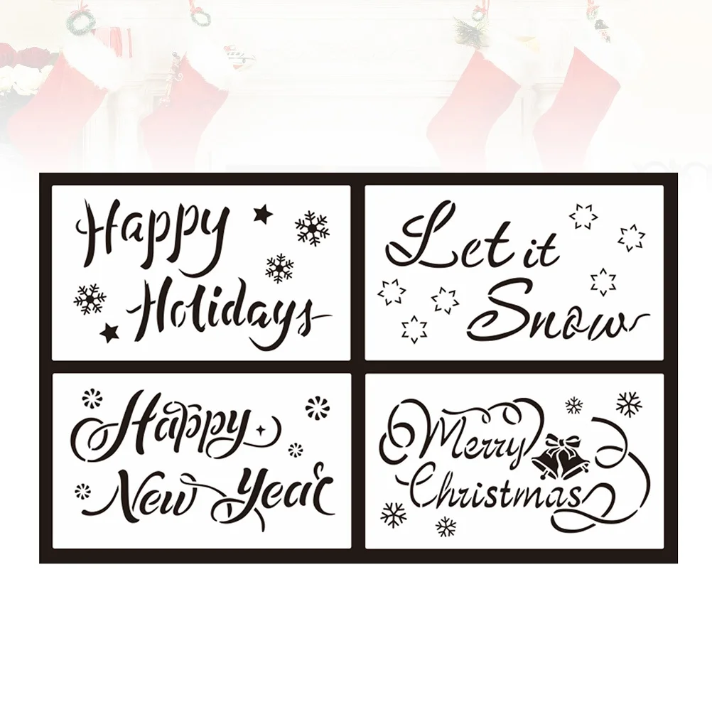 

1 Set Merry Christmas Happy New Year Let it Snow Happy Holidays Painting Template Stencils Template (White)