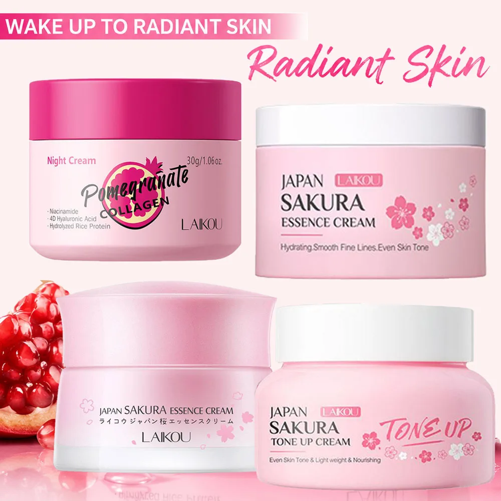 Crema Facial LAIKOU Sakura Pomegranate, Crema de Noche con Retinol, Hidratante, Iluminadora, Reafirmante, Cuidado Facial de la Piel